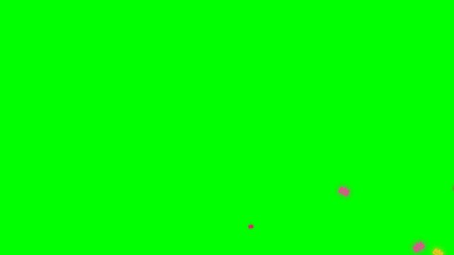 Colorful floating crowns animation featuring vibrant motion graphics on a green screen background for creative digital celebration video projects