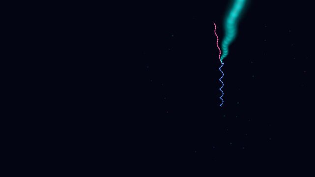 Abstract particle physics animation showing blue and pink glowing wave energy lines colliding in a dark digital space video footage