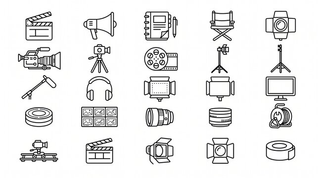 Director Tools Icon Pack  Movie Production Outline Vector Icons