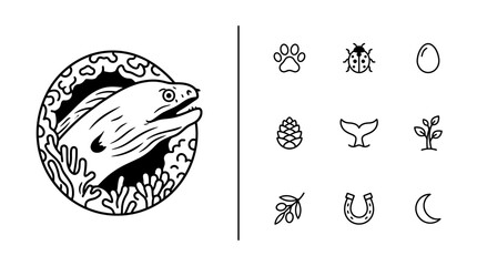 Moray Eel Graphic Icon With Nature Symbols Set © Rayyan Alfarizi