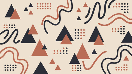 Obraz premium Abstract background with brown and gray triangles wavy lines and small dot grid formations.