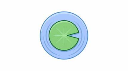 A minimalist flat vector icon of a green lily pad on blue water. © Nurin