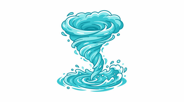 Stylized Blue Water Tornado Vortex Illustration Isolated on White Background