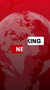 Red Live News Globe Vertical Background, Breaking News Broadcast Globe Motion Graphic, News Alert Red Globe Animation