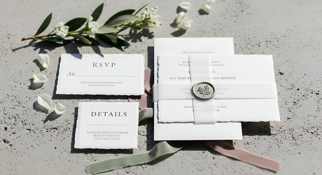 Elegant Wedding Invitation Suite with Wax Seal and Greenery