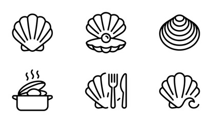 Seashell Icons, Oyster Clipart, Scallop Vector Set: Marine Life, Food, and Ocean Elements © MdRakib