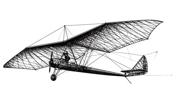Aircraft propeller plane black and white line drawing.