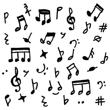 Hand-drawn musical notes and symbols doodle collection
