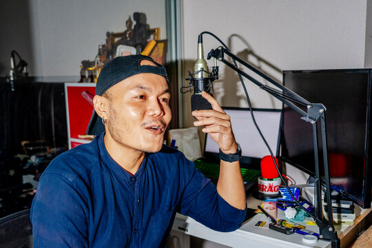 Podcast host at home studio