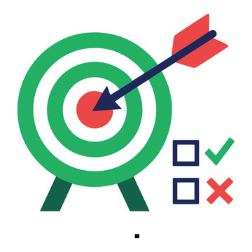 Strategic Target Bullseye with Arrow and Evaluation Checkmarks