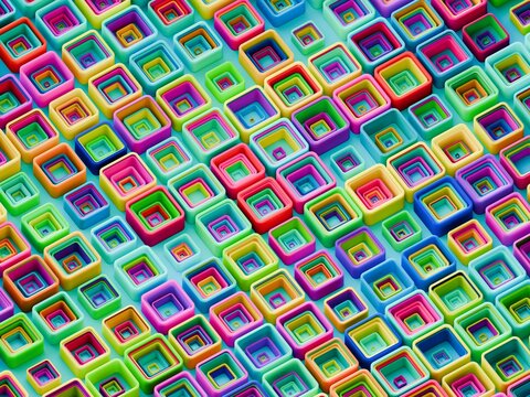 Colorful Paper Squares Form Nested Patterns on a Surface