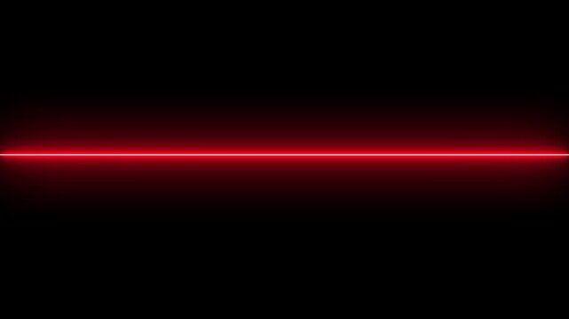 Glowing red neon horizontal line spanning across a black background. Animated glowing cyan light ray, neon laser line divider, or futuristic beam animation 