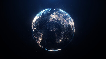 Global Data Network Concept. Showing Earth Connected by Glowing Data Lines and Nodes, Representing Worldwide Communication, Big Data Exchange, Cloud Computing, and Advanced Technology Infrastructure. © MDMizanur