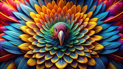 Obraz premium Vibrant plumage unfolds in a kaleidoscope of colors, revealing intricate patterns and textures