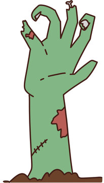 Creepy green zombie hand rising up