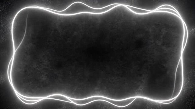 Glowing white neon light waves forming a rectangular border in this smooth digital motion video loop