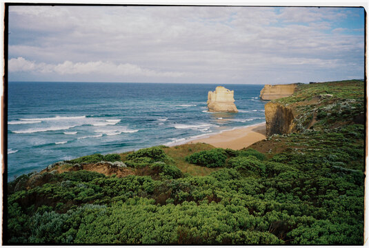 Sea stacks in the ocean along Great Ocean Road in Australia 