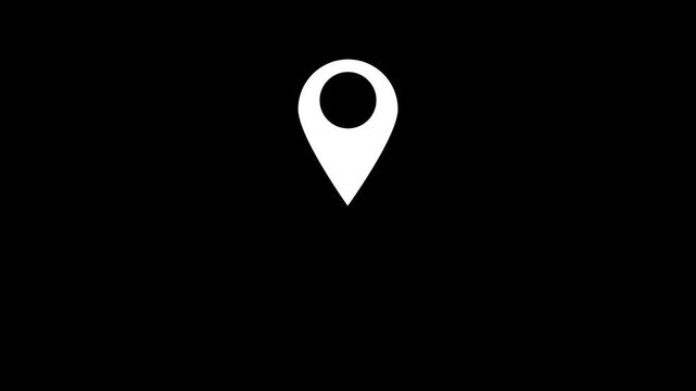 Animated map pin on black background, minimalist location marker, for digital navigation, and travel apps