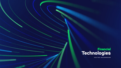 Fototapeta na wymiar Financial Technology Abstract Background With Glowing Data Flow And Neon Particle Lines. Modern FinTech Network For Digital Innovation. Financial Technologies. Vector Illustration.