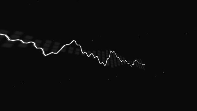 Digital stock market line graph descending rapidly on a dark background showing financial decline in this smooth motion video clip