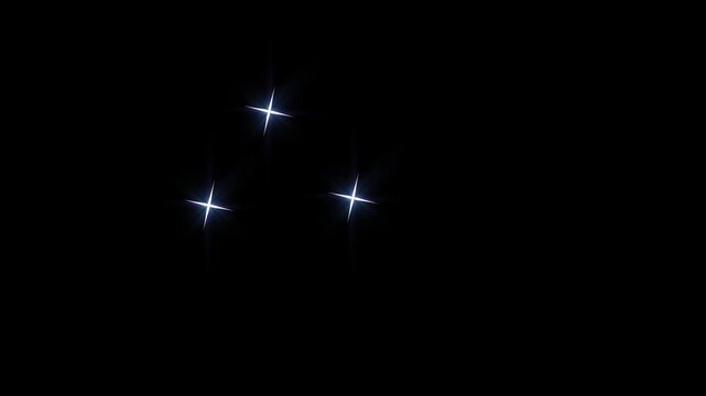 Star twinkling animation, glowing sparkle stars, fairy glitter shine effect, black background transparent overlay, white cartoon vector doodles, blinking festive holiday stars, seamless animation, 4K