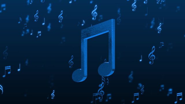 3d music note and shiny glittering blue notas animation,song, melody and concert stream social media motion background