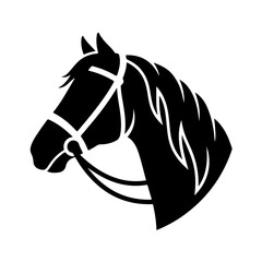 Black silhouette of a horse head with flowing mane © Sefat
