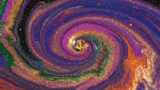 Abstract swirl of purple and gold glitter paint in a spiral