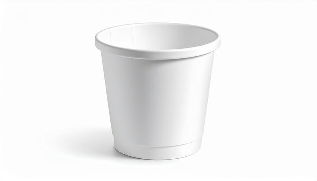 High quality white blank paper cup for hot beverages or cold snacks presented in a clean minimalist style on a plain background for customizable branding and food packaging