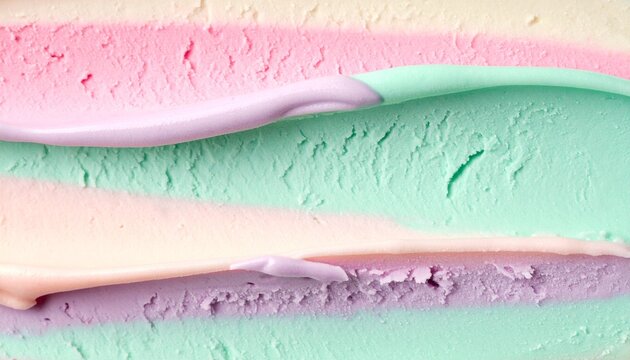 Abstract background featuring smooth swirls of pastel colored cosmetic cream or soft ice cream texture with gentle blending of vibrant pink mint green and creamy yellow tones