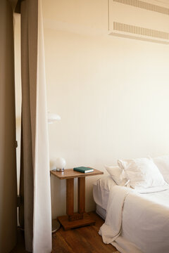 Interior of cozy hotel bedroom 