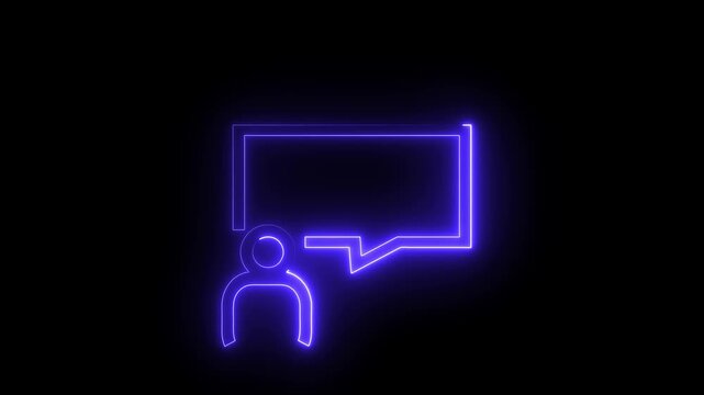 Neon man icon with message icon animation. Minimalist profile notification icon. Human icon with glowing message icon.