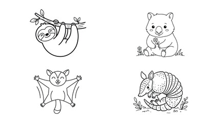 Obraz premium Cute cartoon illustrations of four different Australian wildlife animals hanging or sitting