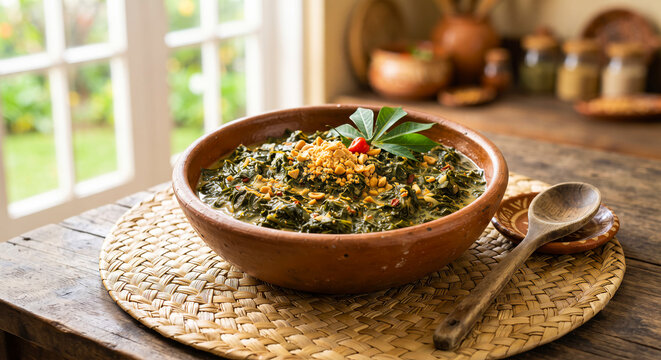 Traditional Mozambican Matapa Cassava Leaf Stew with Coconu