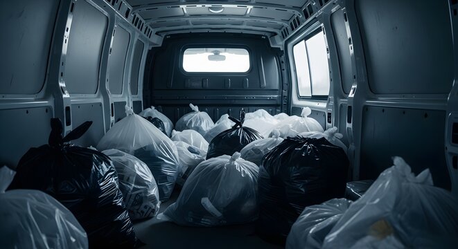 Trash bags inside a cargo van