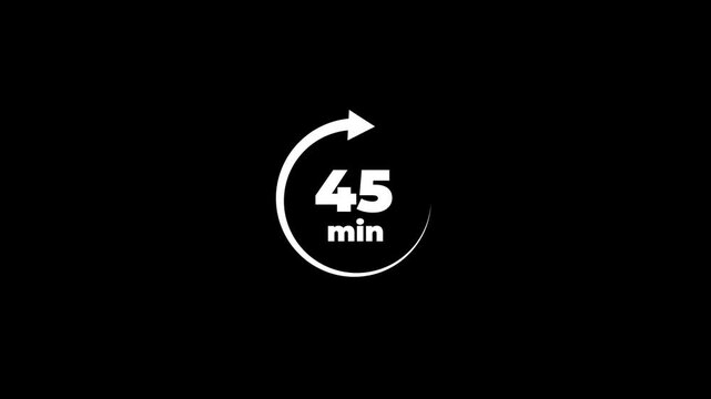 A circular with a clockwise arrow and the text 45 min. 45 min go sale price offer promo deal timer. Delivery service, online deal remaining time website symbols.