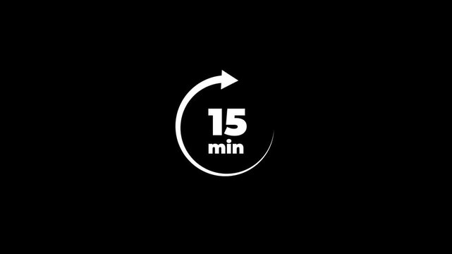 A circular with a clockwise arrow and the text 15 min. 15 min go sale price offer promo deal timer. Delivery service, online deal remaining time website symbols.