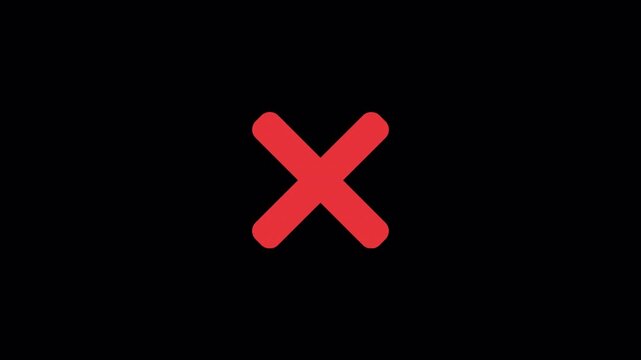 Red Cross Mark Icon Animation with Transparent Alpha Channel for Error, Cancel, Close and Wrong Symbol Overlay