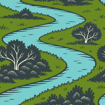 Pattern, vector, coast, sandbank, islands, park, summer, beach, grass, sky, walk, nature, water, green, game, cloud, vector graphics, forest, trees, bushes, joy, rest, banner, poster, seamless pattern
