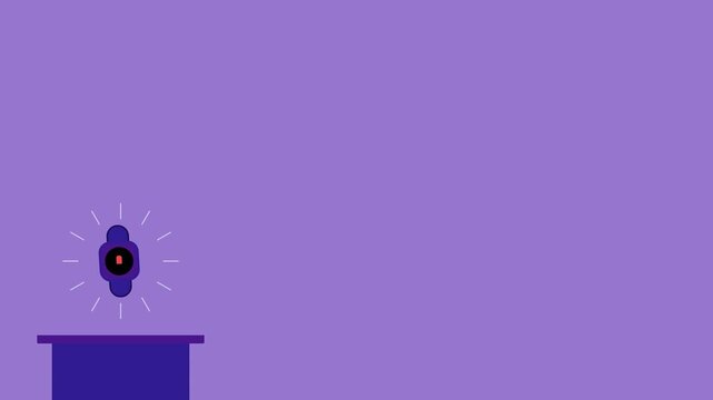 Smartwatch with a glowing interface floats above a dark pedestal in this minimalist digital animation motion graphics video clip