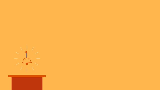 Ringing hand bell rests on a vibrant orange podium in this minimalist digital animation video clip for professional alerts