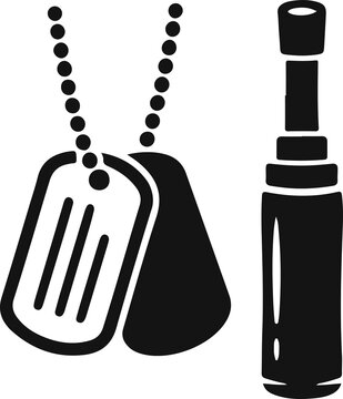 Minimalist military dog tags vector icon tactical flashlight silhouette