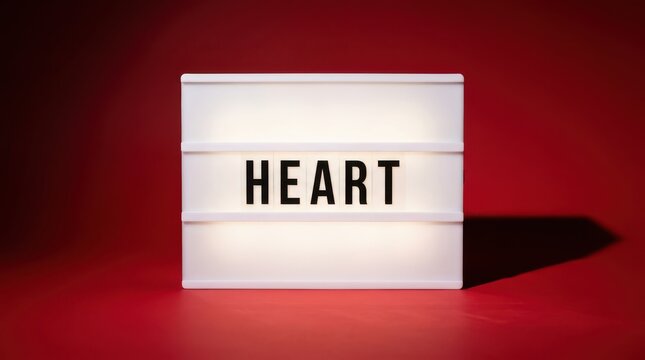 Light box with the word heart on a red background