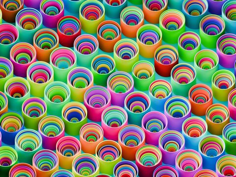 Colorful Paper Cups Arranged in a Creative Display in a Studio