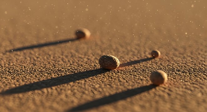 Brown seeds on textured sandy soil