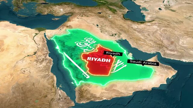 Riyadh highlighted on animated map of Saudi Arabia with glowing borders video