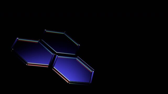 Abstract animation, background with color refraction effect on a glass hexagons, 4k seamless loop 3d animation