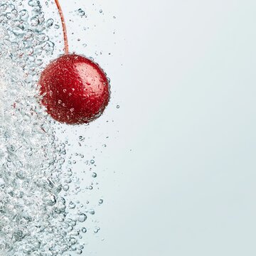 Fresh cherry splashing in clear water.