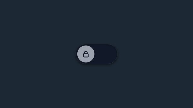Animated toggle switch UI element transitioning between locked and unlocked security states in this sleek digital motion graphic interface video