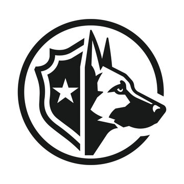 Minimalist K9 patrol dog shield star vector logo